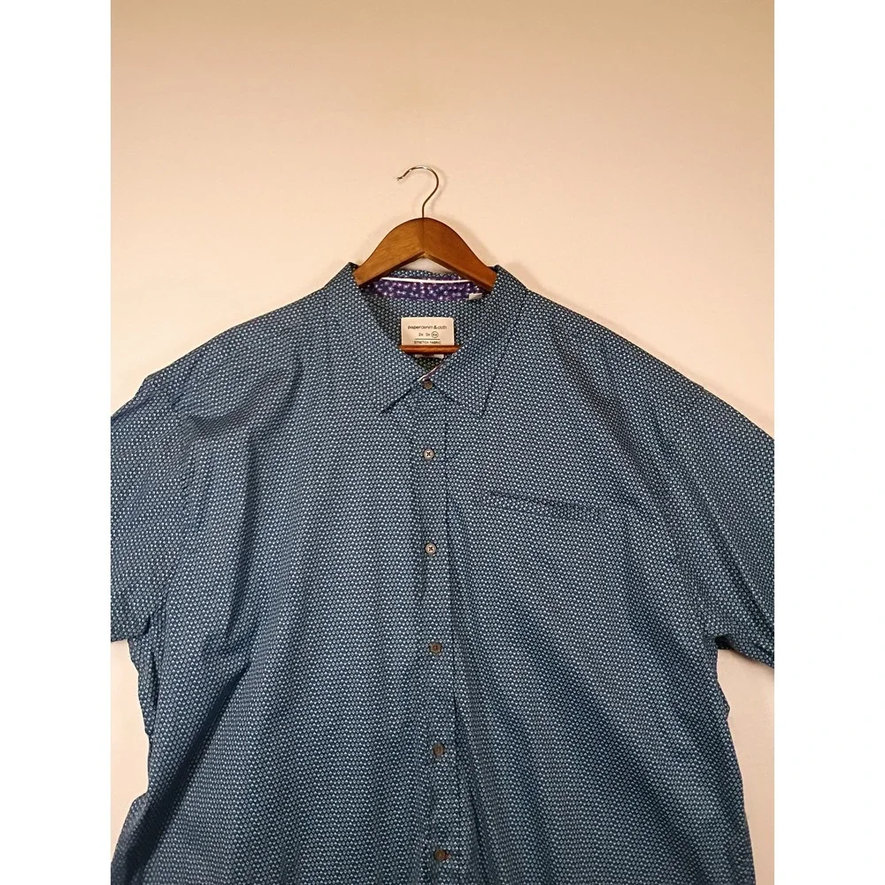 Business Casual Paperdenim & Cloth Mens 4X Blue Geometric Short Sleeve Button Up